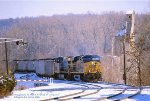 CSX 827- 75 with a westbound coal train at N.Arlington Street crossing, AY, Akron, Ohio. December 9, 2010. 